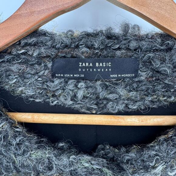 Zara Womens Gray Bouclé Wool Blend Oversized Jacket M Dark Academia Minimalist - Picture 6 of 8